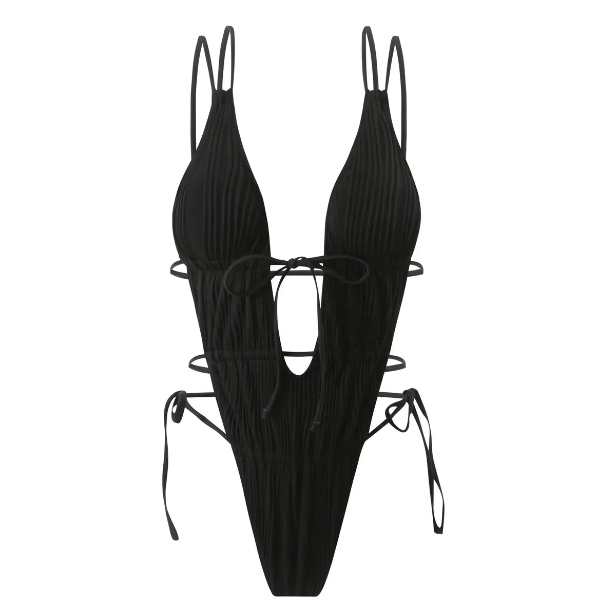 Deep V Neck Halter Wrinkled Female Swimwear One Piece Swimsuit