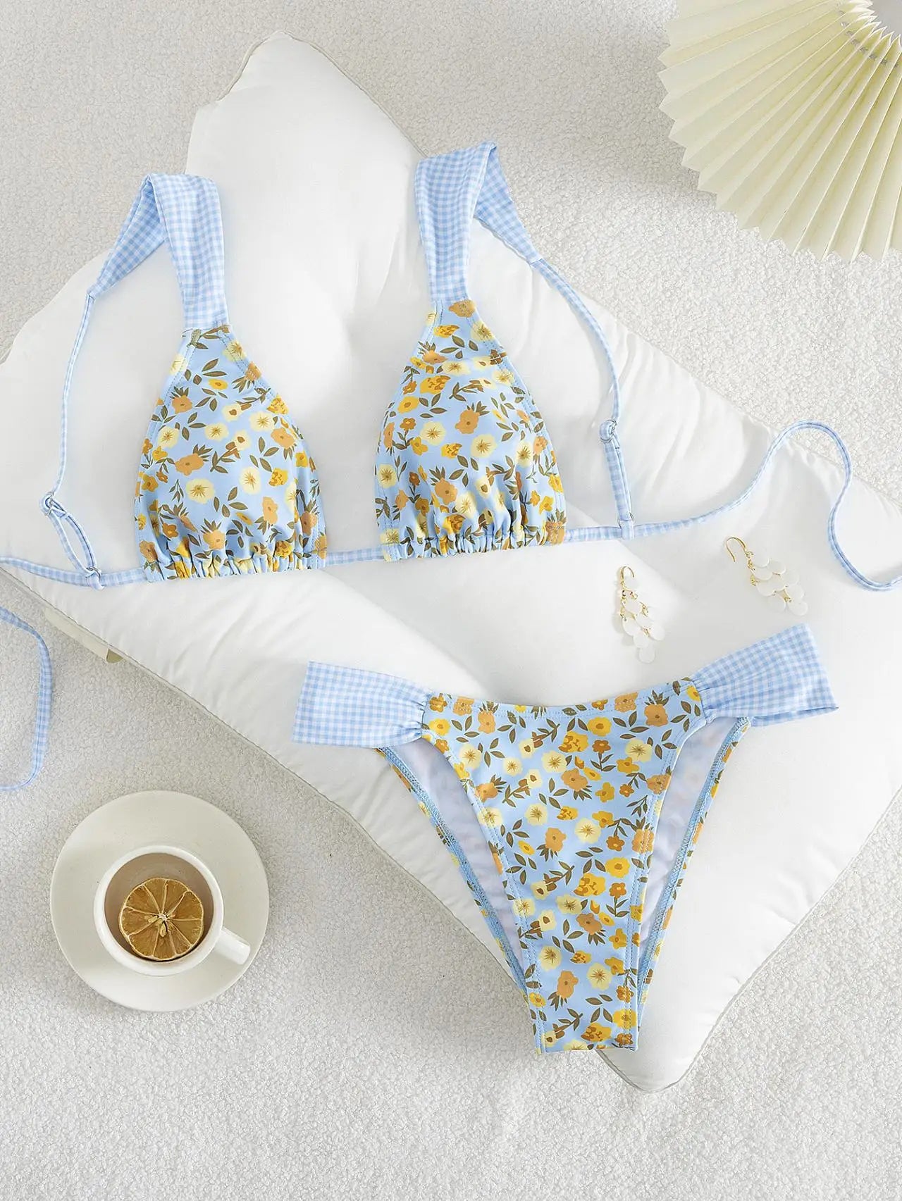 Sexy Blue Floral Print Micro Bikini
