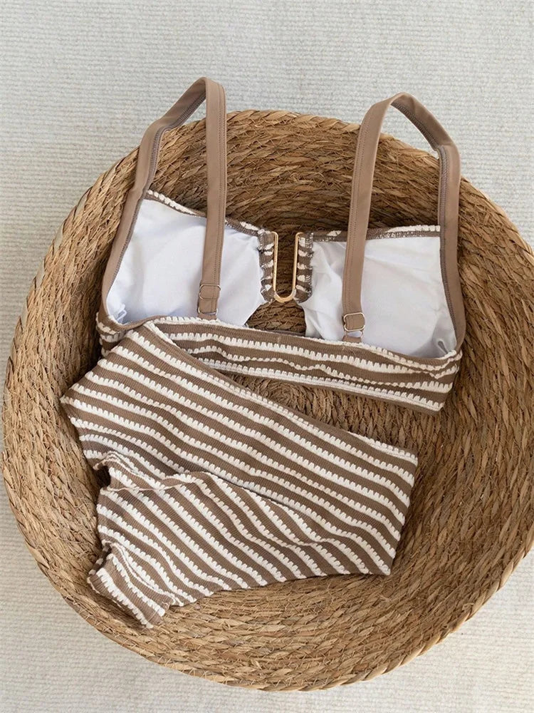 Sexy Brown Striped Bikini Set