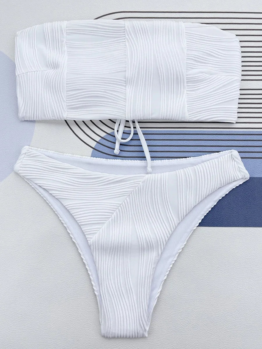 Sexy Bandeau Strapless Wrinkled Bikini