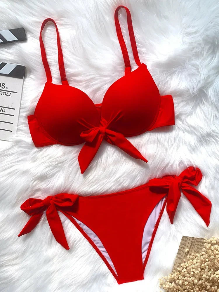 Sexy Knotted Underwired Bra Cup Bikini