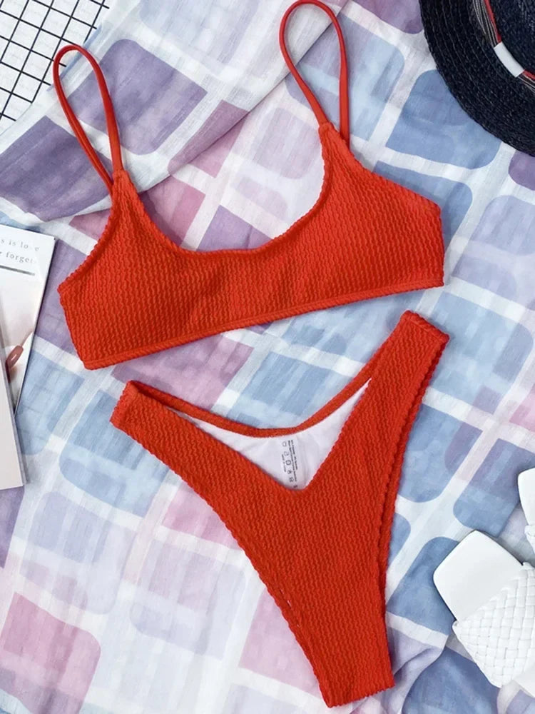 7 Colors Wrinkled Crinkled Triangle Bikini