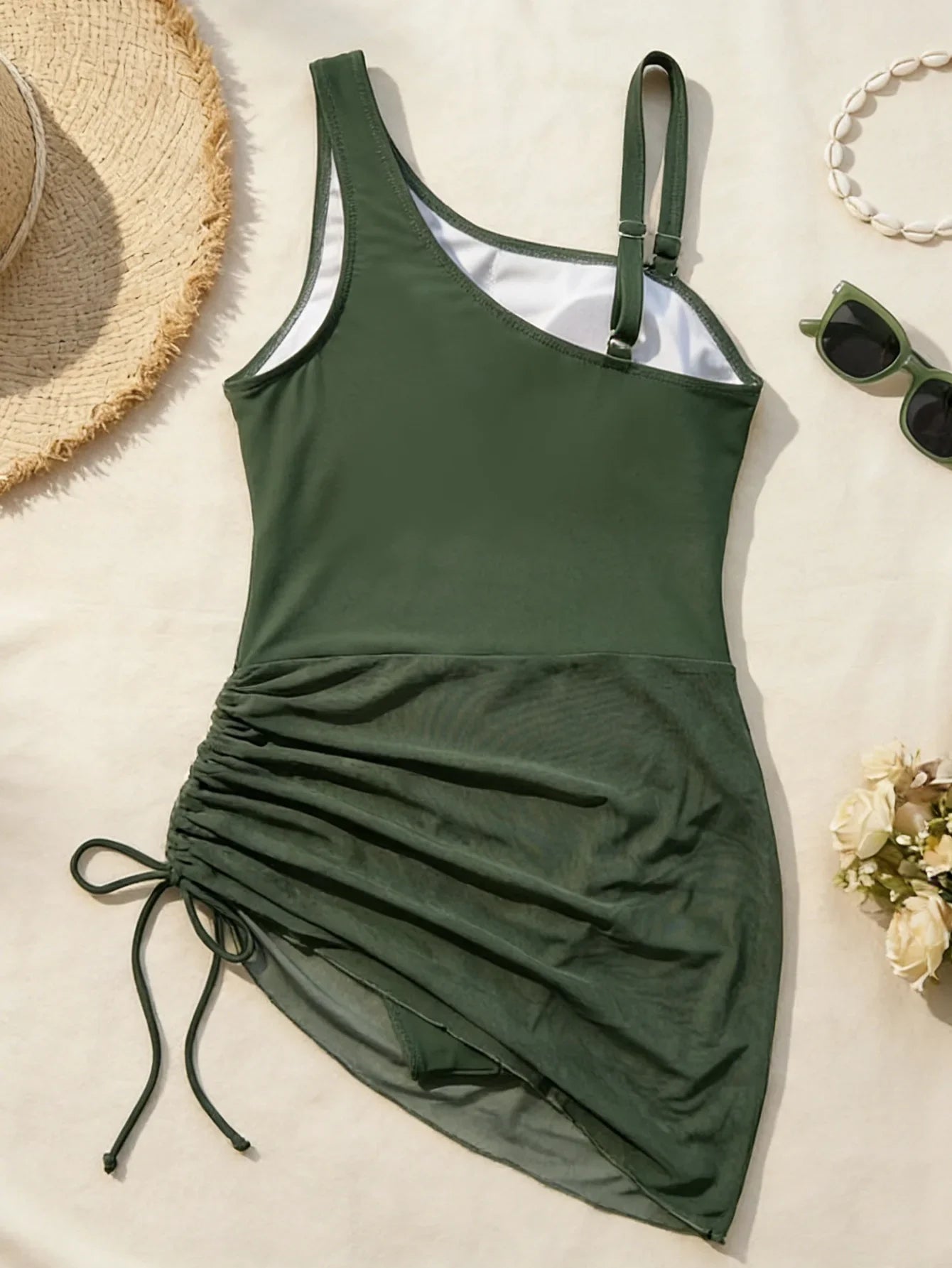 Vintage Black Mesh Patchwork One Piece Swimsuit