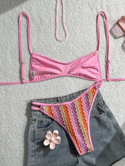 Crochet Striped High Leg Cut Brazilian Bikini