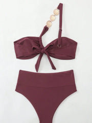 Sexy Metal Chain One Shoulder Bikini Set