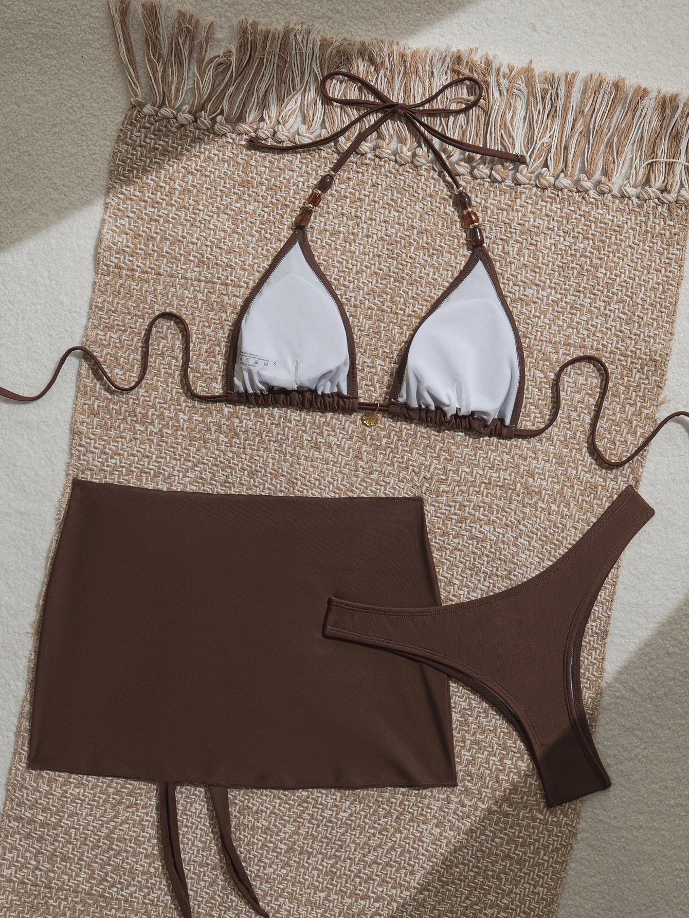 Sexy Coffee Cover Up 3 Piece Bikini Set
