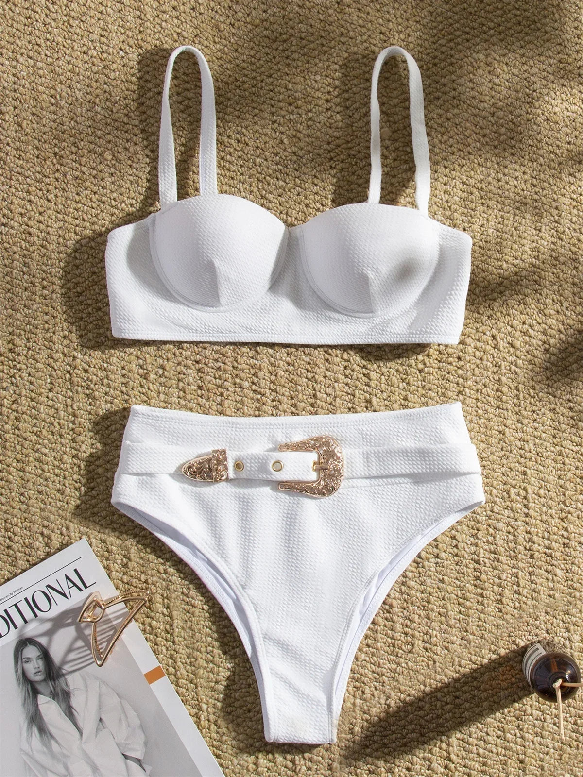 Sexy Rhinestone Belt High Waist Bikini