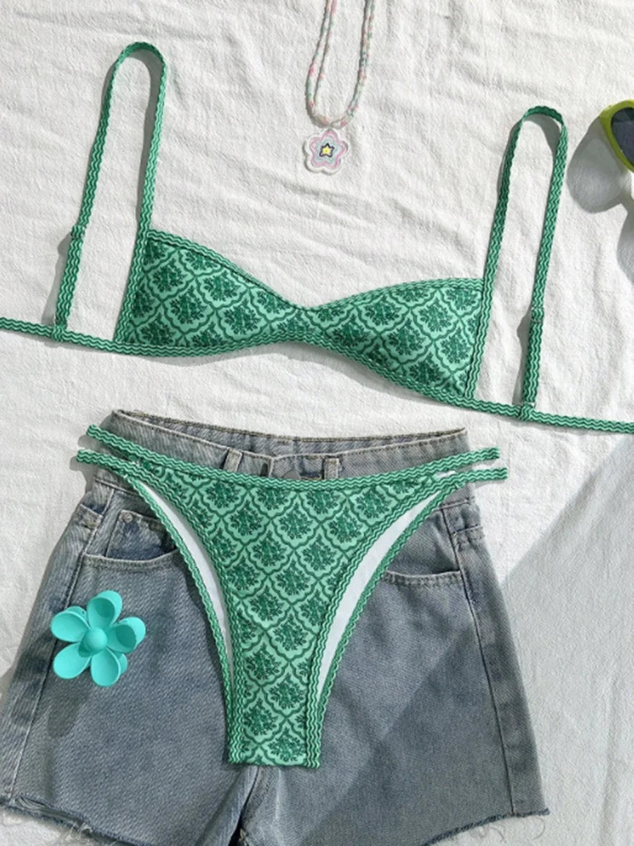 XS - XL Flowers Printed High Cut Bikini