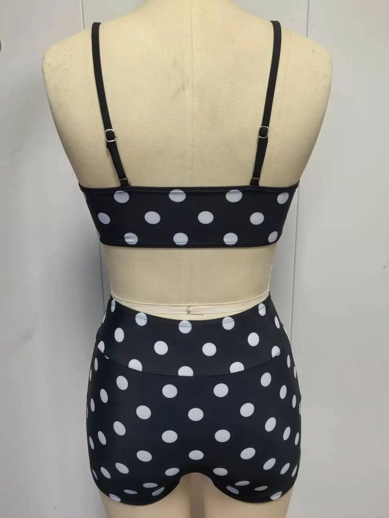 Vintage Black Polka Dot Print Bikini Set