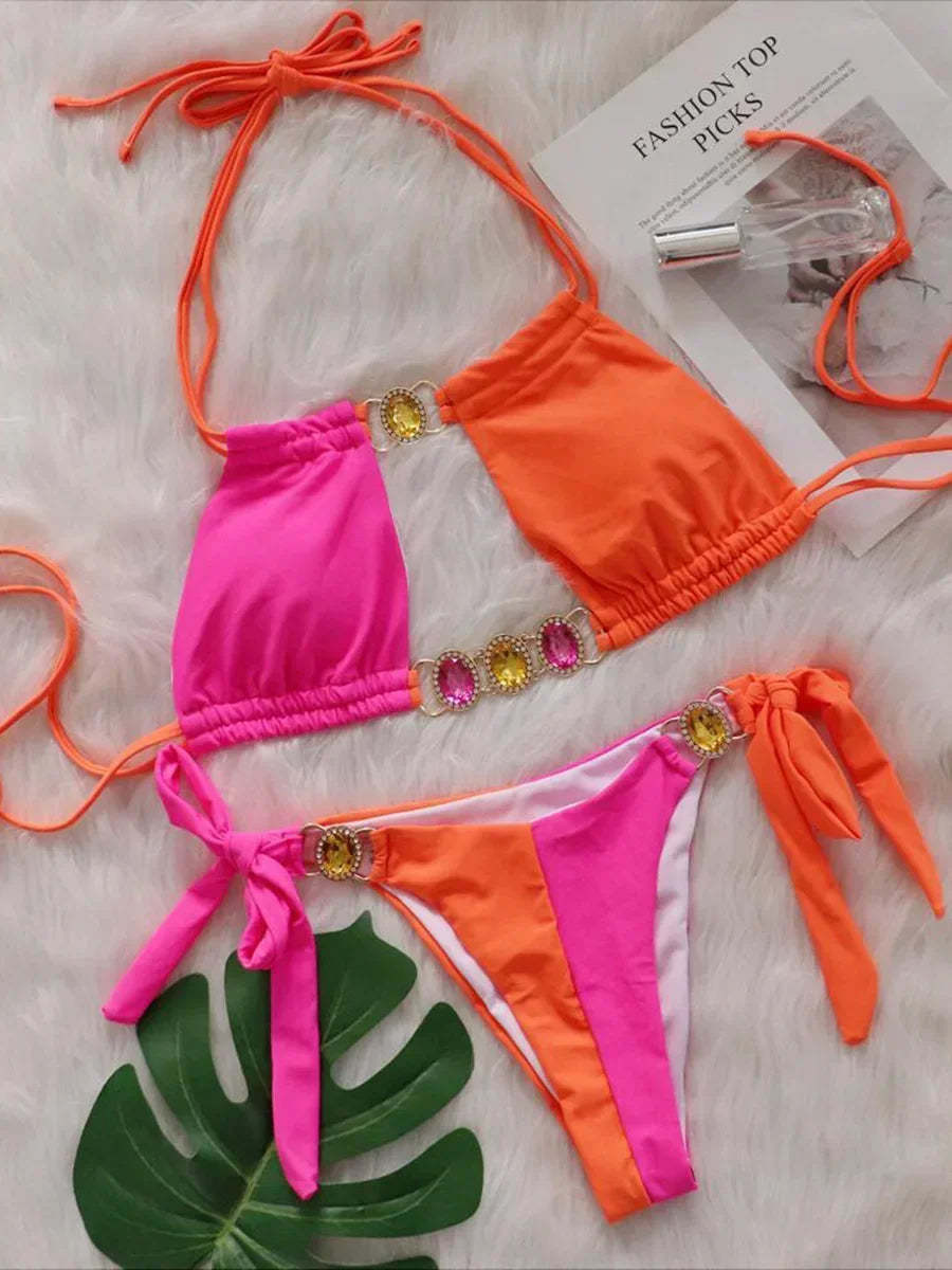 Splicing Jewelled Diamond Bikini