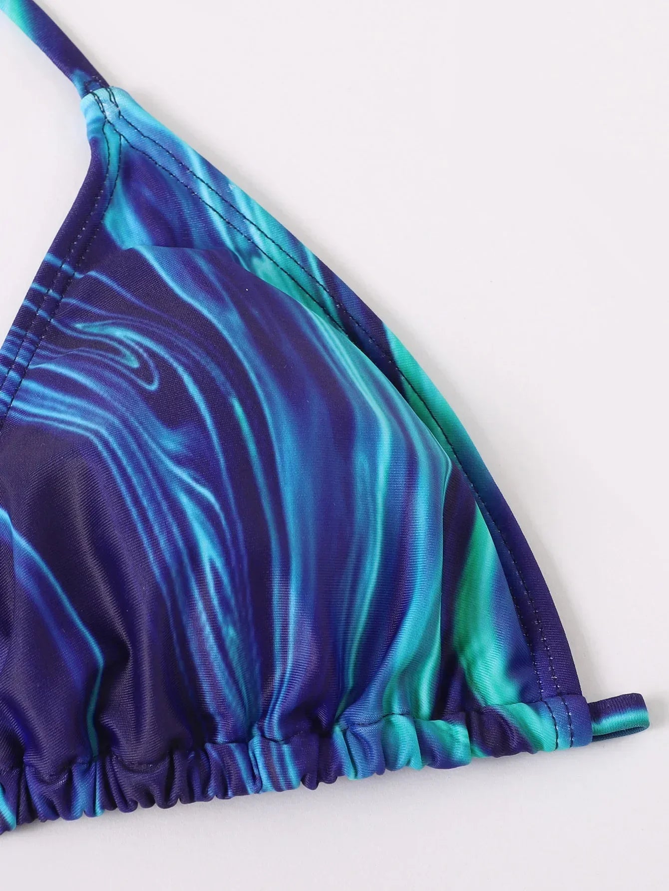 Sexy Blue Tie Dye Gradient 3 Piece Bikini Set