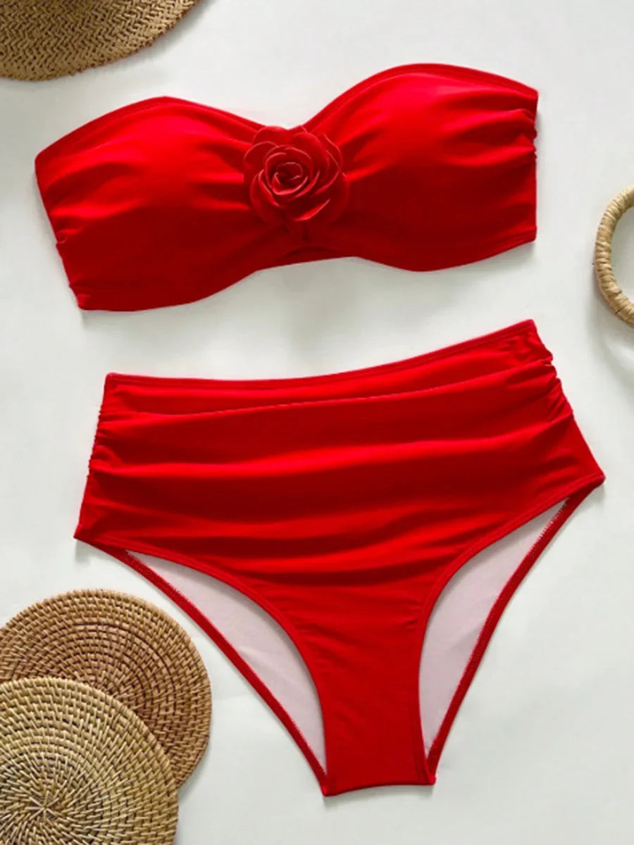 XS - XL 3D Flower Bandeau Bikini