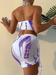 3PCS With Mesh Skirt Halter Bikini