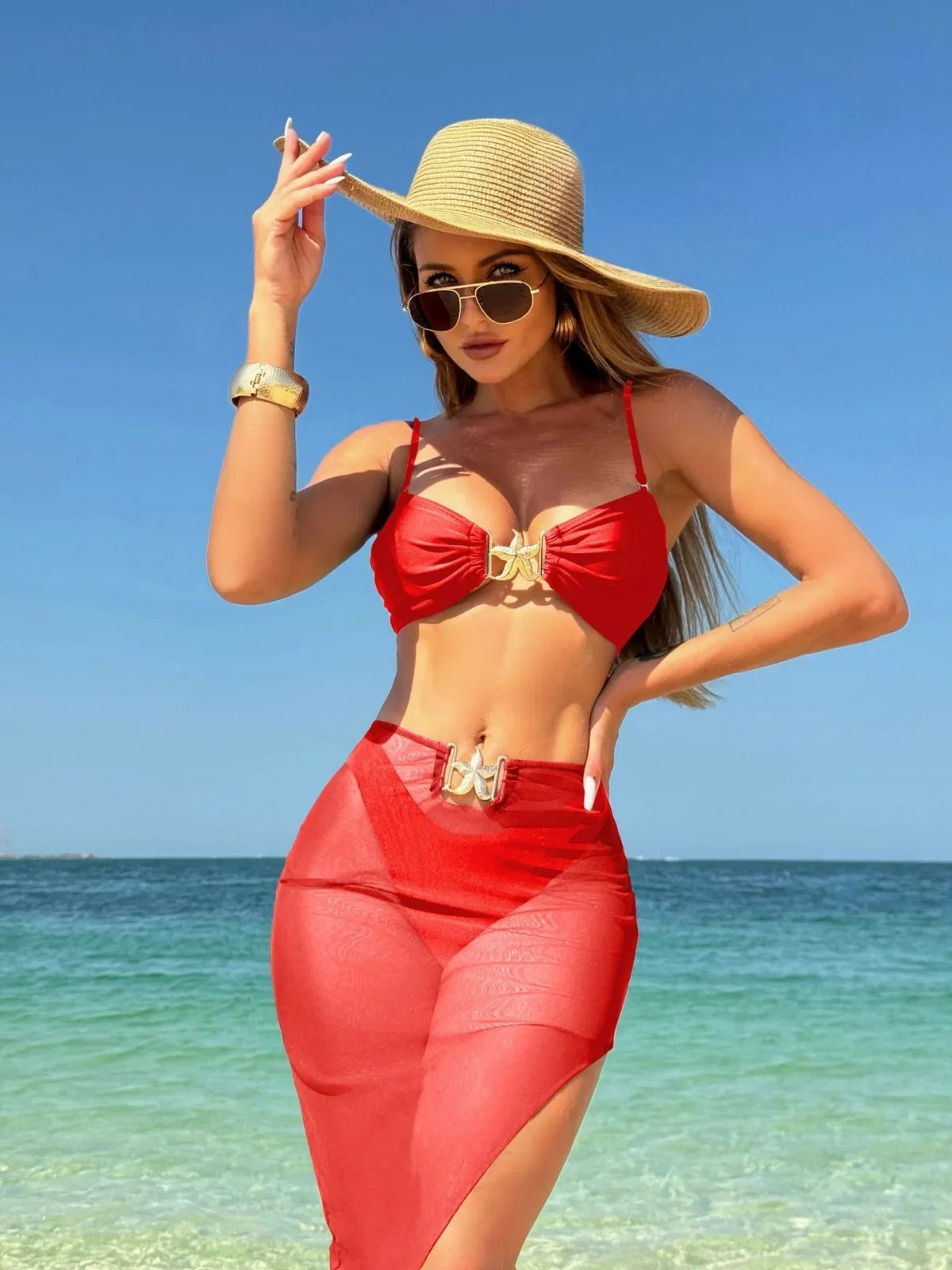 Sexy White Black Skirt 3 Piece Bikini Set