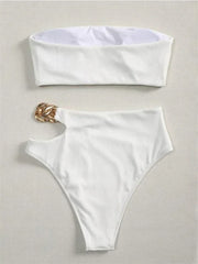 White Black Cut Out Metal High Waist Swimsuit