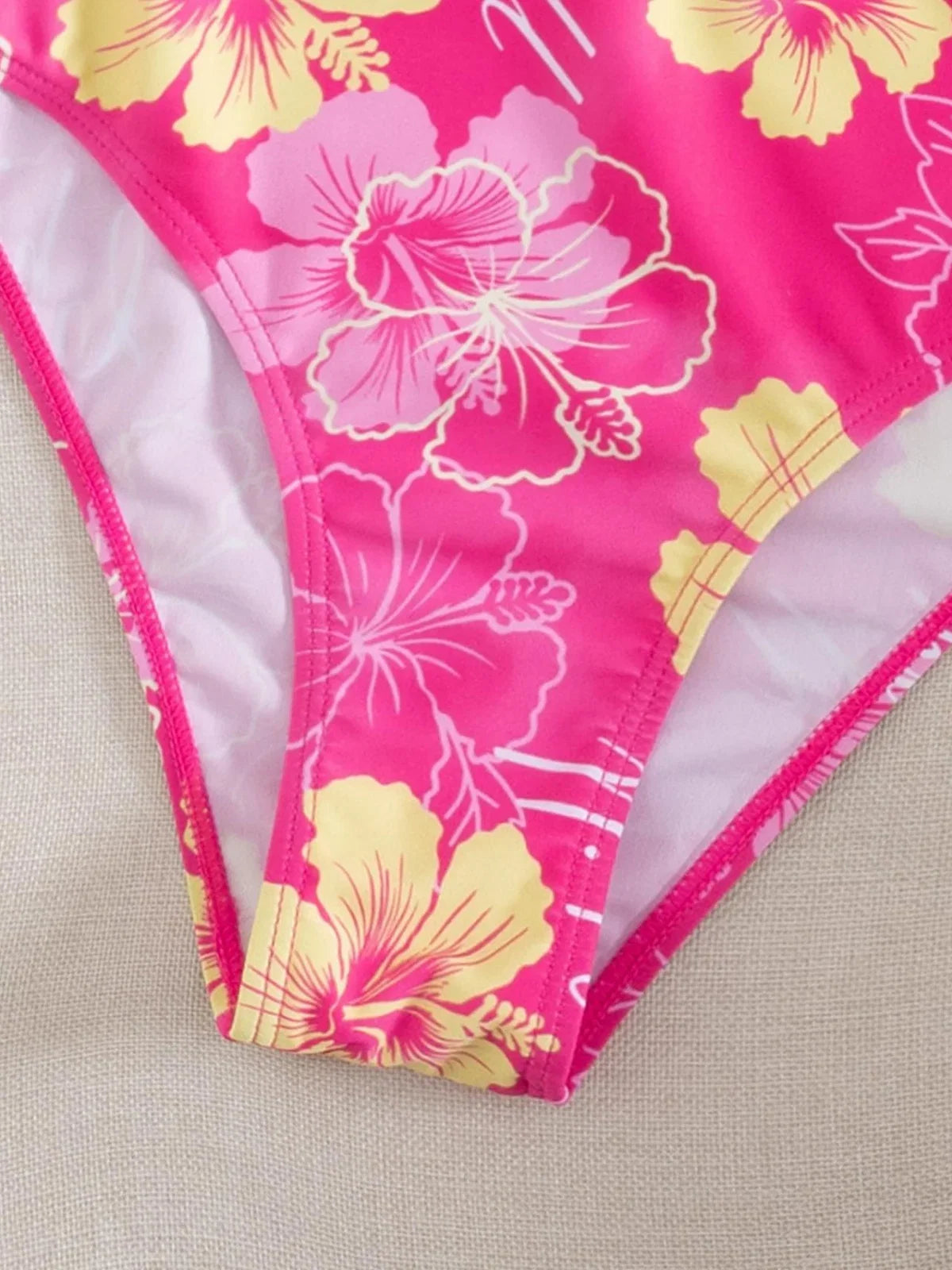 Vintage Pink Floral Print Bikini Set
