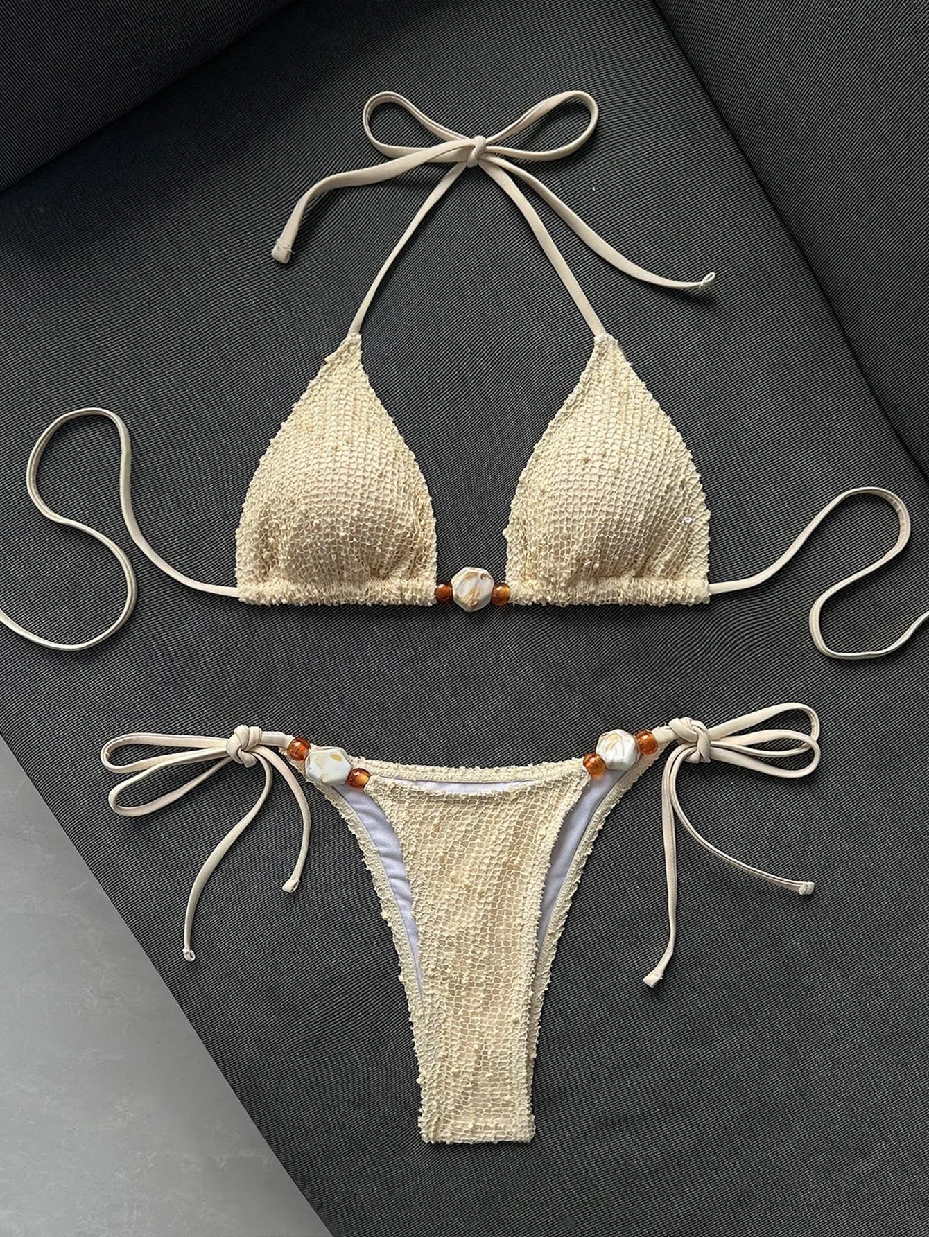 Sexy Beige Shell Push Up Bra Bikini Set