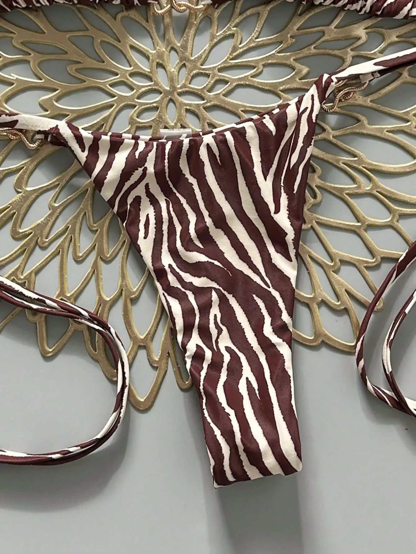 Sexy Coffee Zebra Print Bikini Set