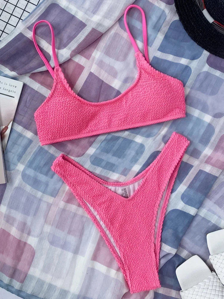 7 Colors Wrinkled Crinkled Triangle Bikini