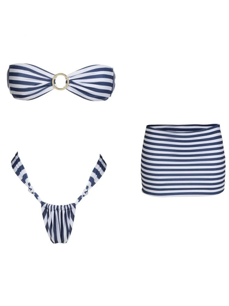 Triangle Striped Swimwear Sexy Bikini