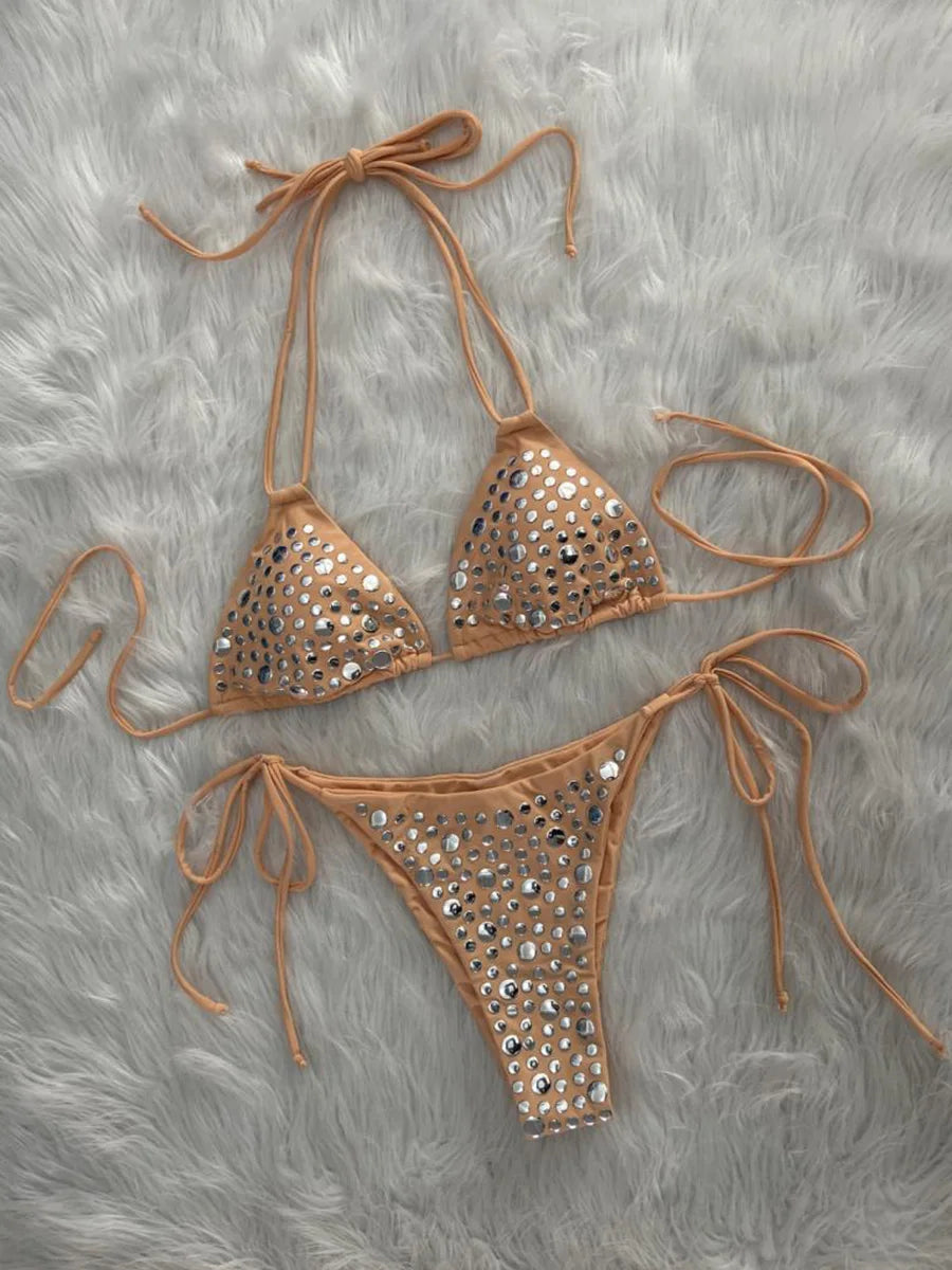 Metallic Sequins Halter Bikini