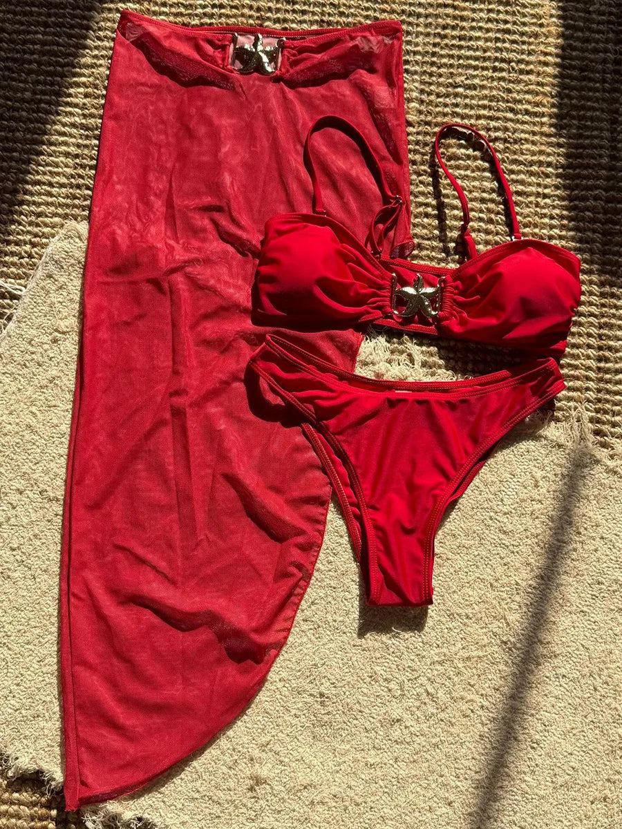 With Mesh Skirt High Cut Brazilian Bikini