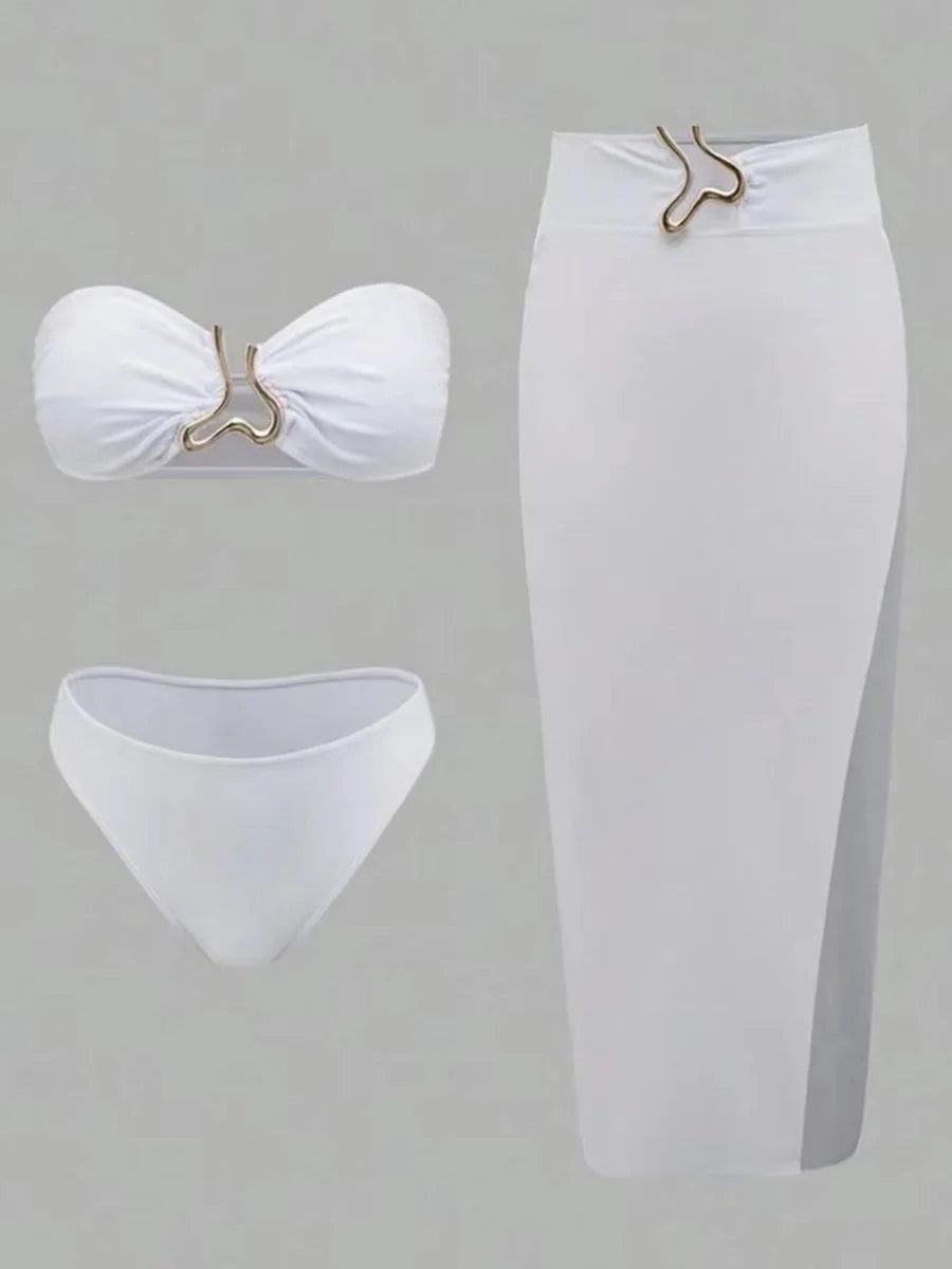 with Long Mesh Skirt Bandeau Bikini