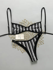 Crochet Striped High Leg Cut Brazilian Bikini