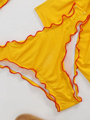 Sexy Yellow 3D Floral Decoration Bikini Set