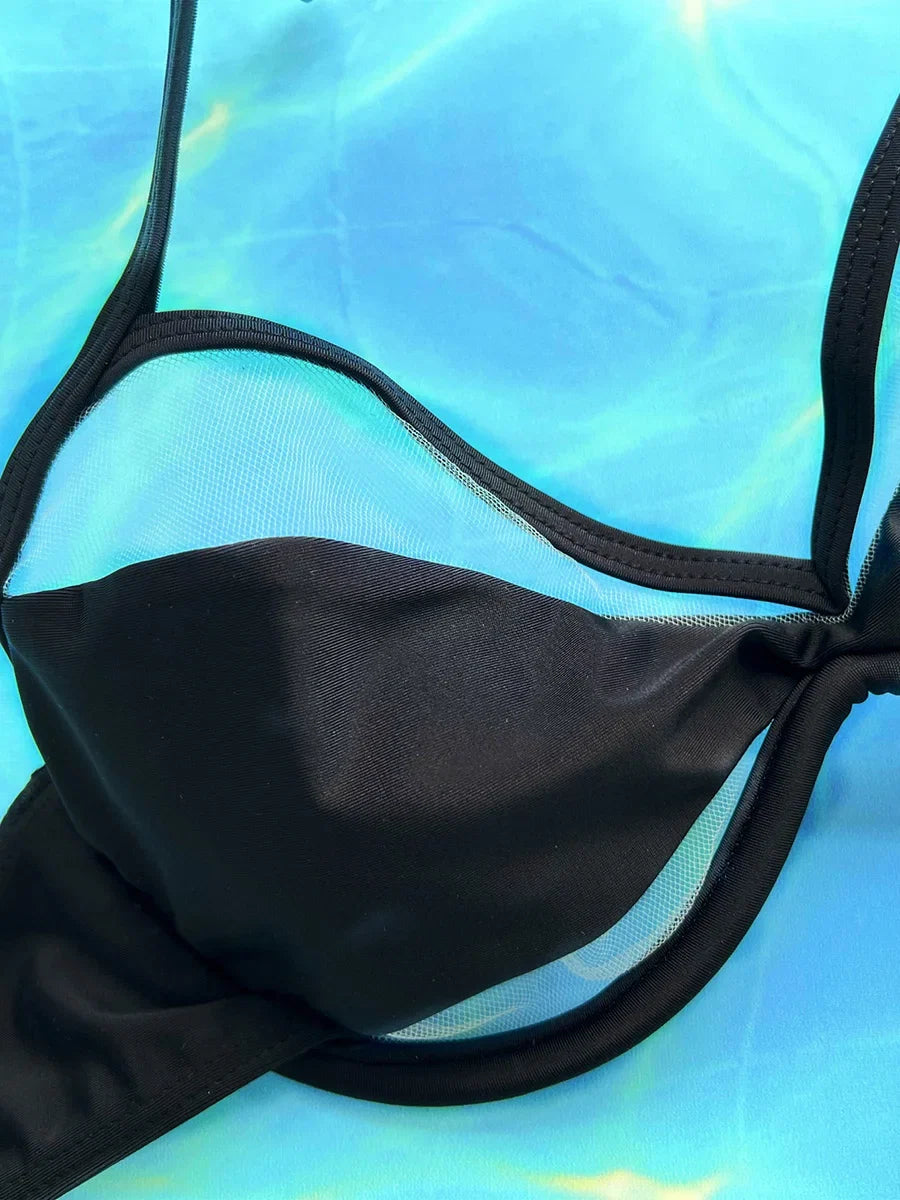 Halter Mesh Sheer Underwired V-Bar Bikini