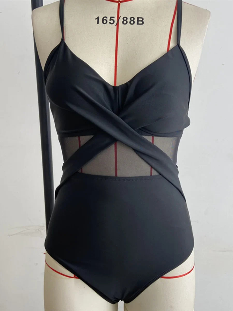 S - XXL Sexy Mesh See Through Women Swimwear One Piece Swimsuit