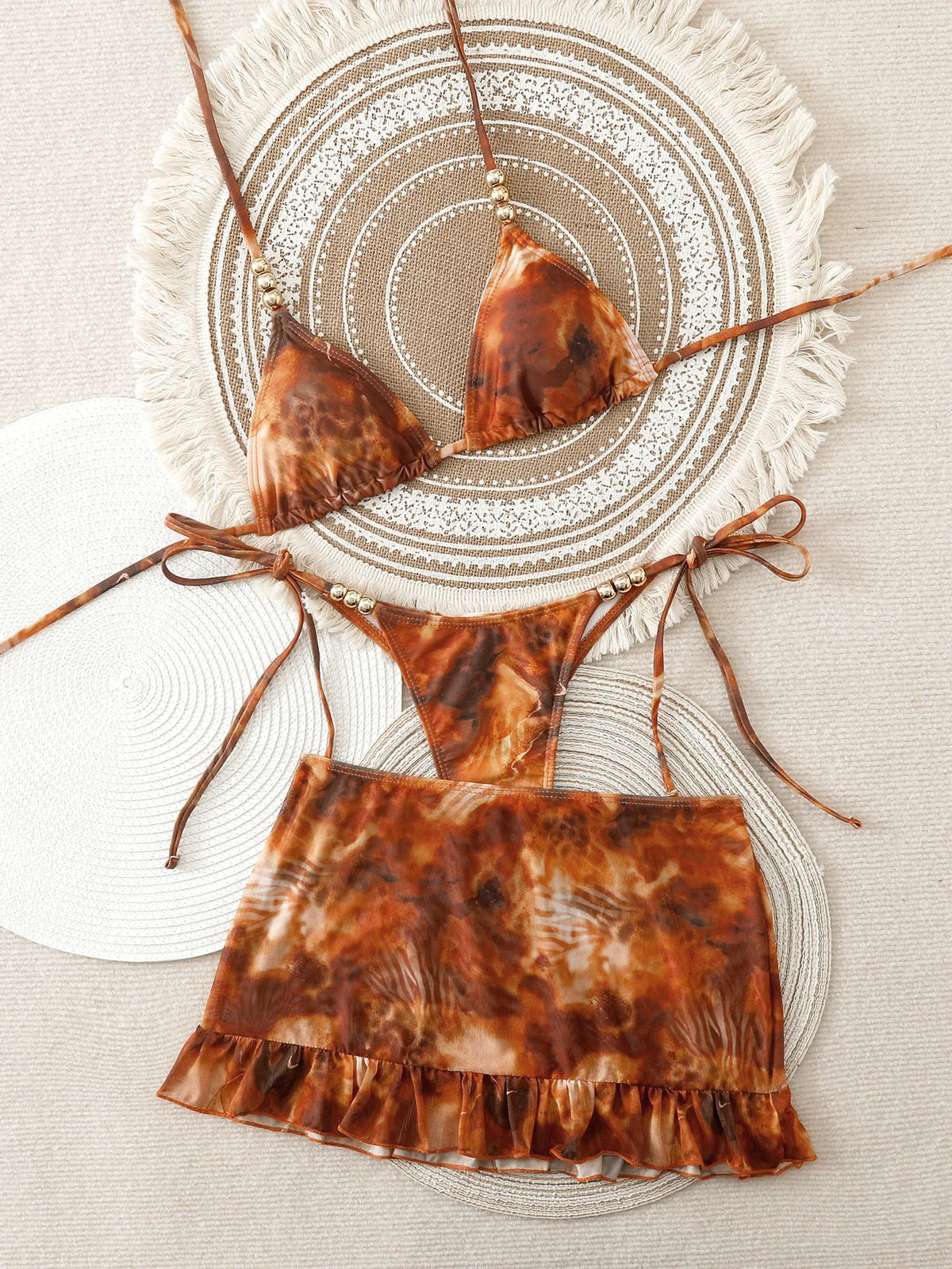 With Skirt Print Halter Micro Thong Bikini