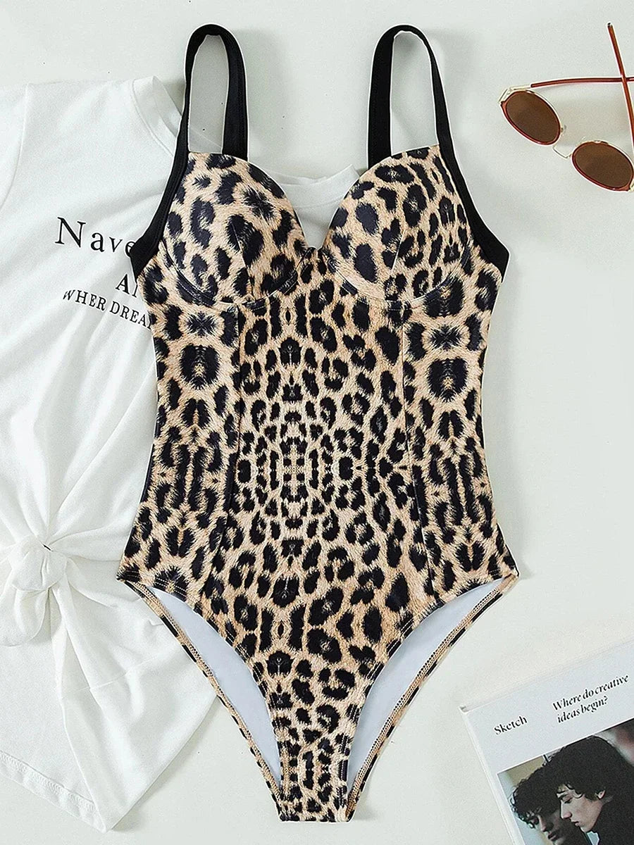 Leopard Underwired Bra Cup One Piece Swimsuit