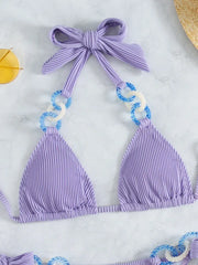 Sexy Halter Rings Ribbed Bikini