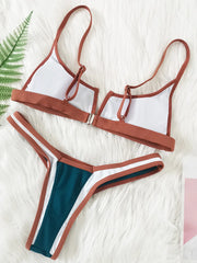 S - XL Splicing V Shaped Thong Bikini