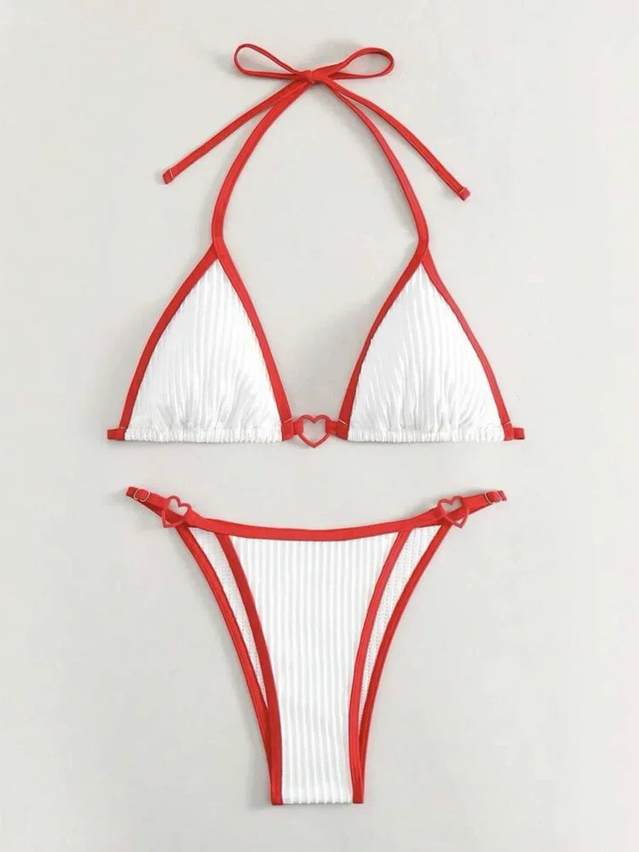 Sexy Ribbed Heart Shaped Halter Micro Bikini