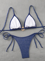 Glitter Sparkling Metal Shell Halter Bikini