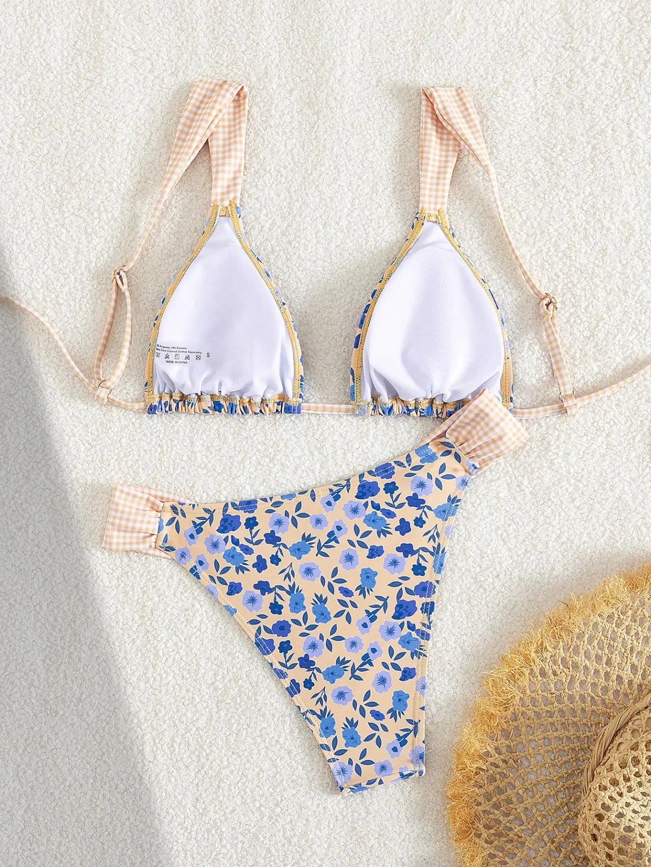Sexy Blue Floral Print Micro Bikini