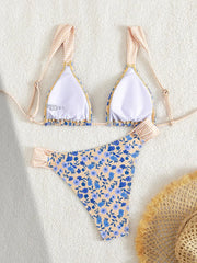 Sexy Blue Floral Print Micro Bikini