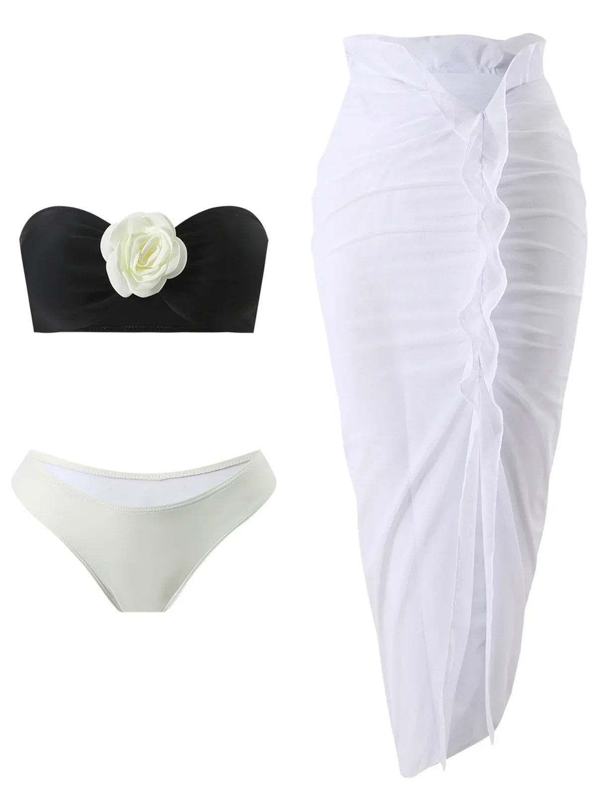Sexy 3D Floral Bandeau Bikini Set