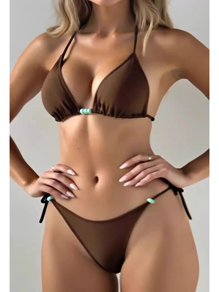 XS - L Halter High Cut Strappy Bikini
