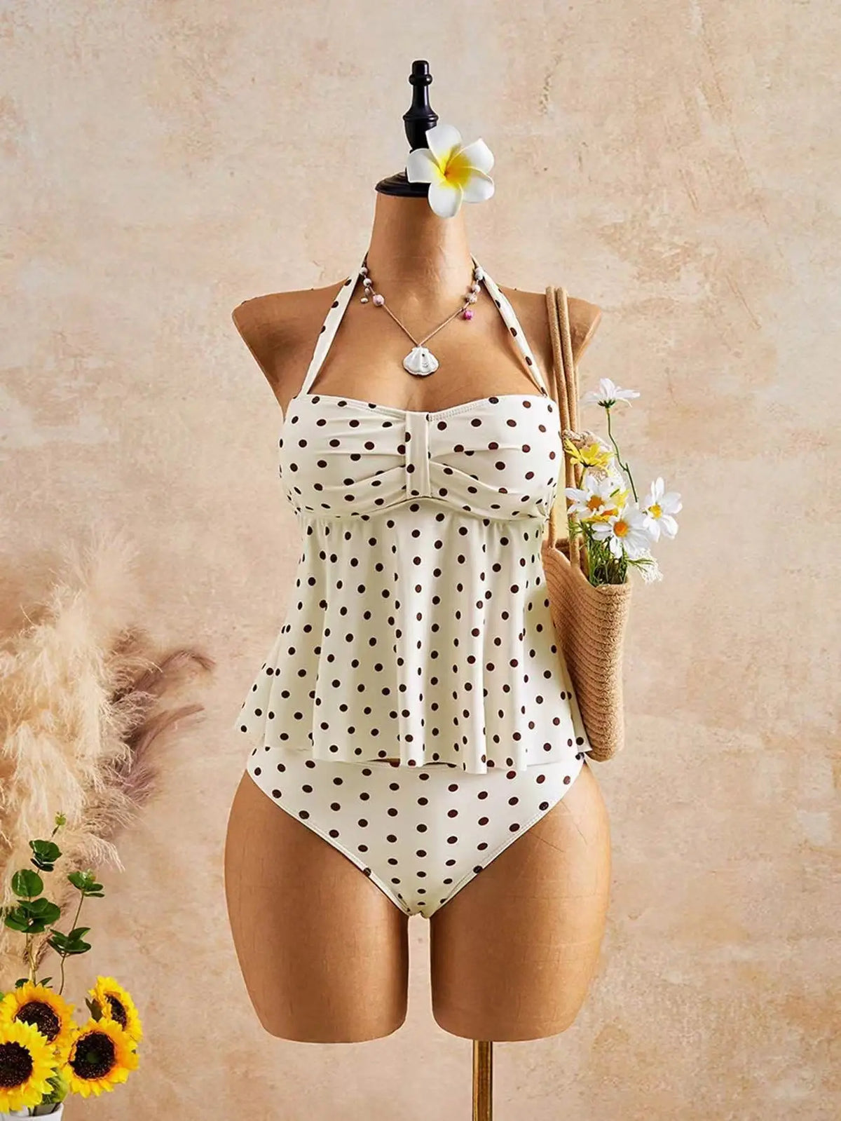 Vintage Polka Dot Print Bikini Set