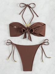 Halter Wrinkled Bandeau Bikini