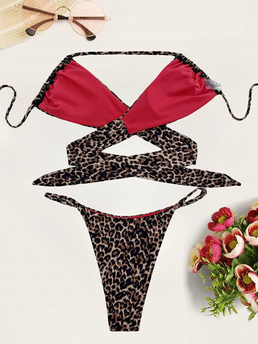 XS - L Leopard Halter Mini Micro Bikini
