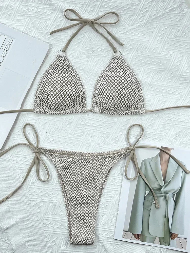 Halter Rings Fishnet Bikini