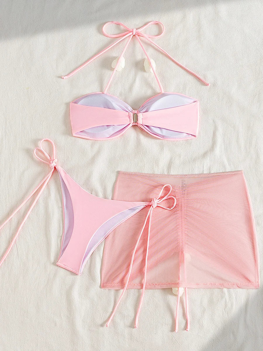 3D Flower Halter Bow Knotted Bikini