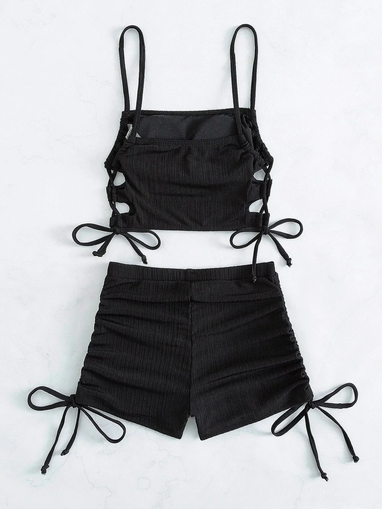 White Black Hollow Out Push Up Padded Two Piece Swimsuit