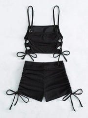 White Black Hollow Out Push Up Padded Two Piece Swimsuit