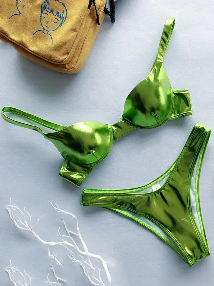 Shiny PU Faux Leather Bikini