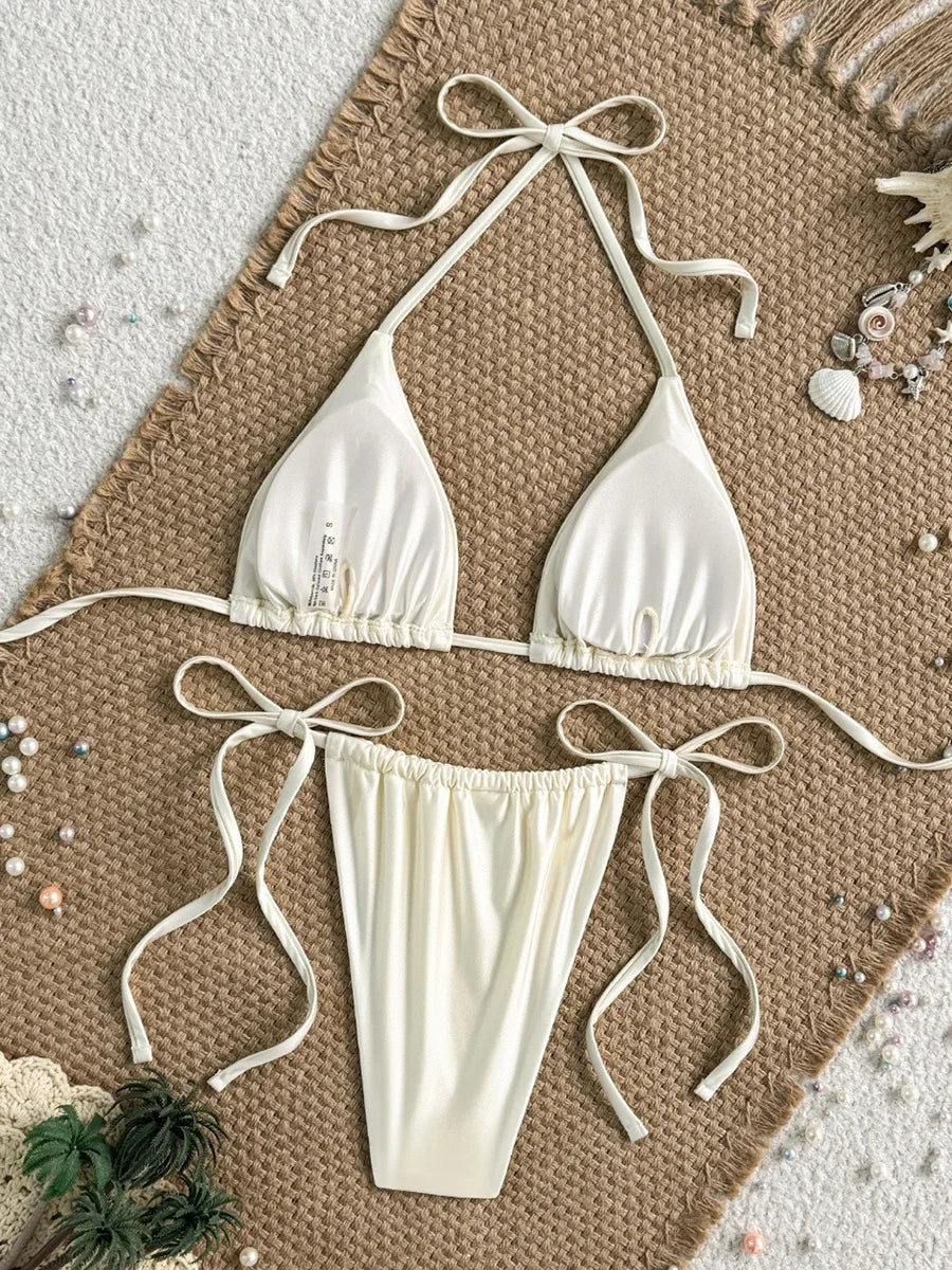 3D Coconut Tree Pearls Halter Mini Micro Bikini